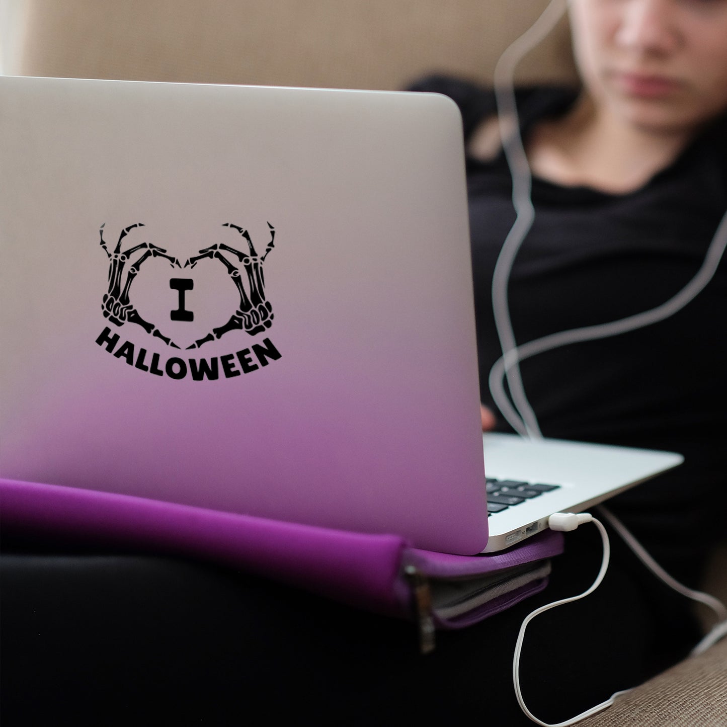 Vinyl Wall Art Decal - I Love Halloween - 8.5" x 10.5" - Trendy Funny Halloween Season Design Sticker for Home Living Room Windows Entry Doors Storefront Coffee Shop School Spooky Decor