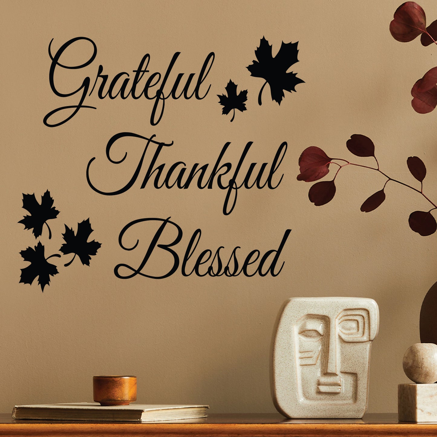 Vinyl Wall Art Decal - Grateful Thankful Blessed - 15" x 20" - Inspirational Thanksgiving Vinyl Wall Art Decal Sticker Design for Autumn Living Room Window Farmhouse