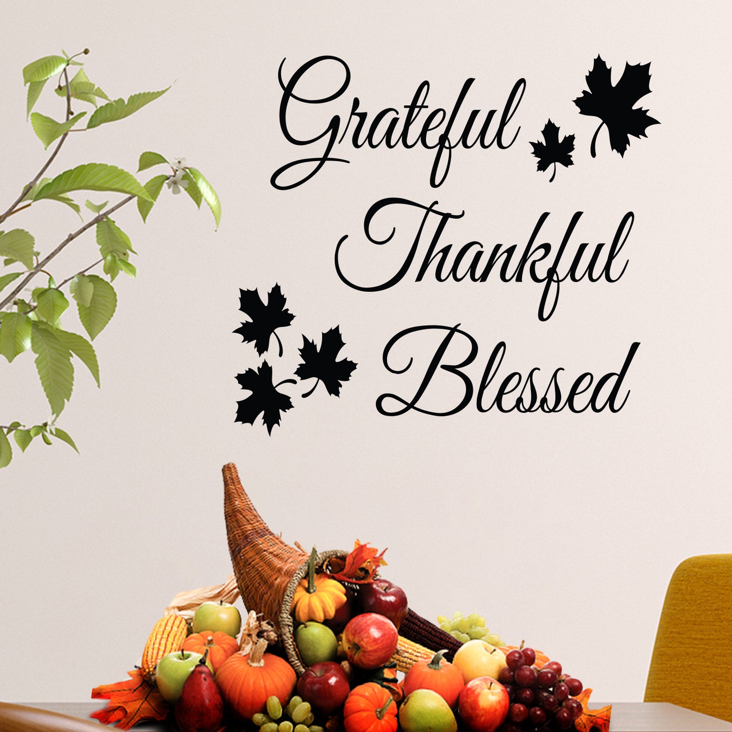 Vinyl Wall Art Decal - Grateful Thankful Blessed - 15" x 20" - Inspirational Thanksgiving Vinyl Wall Art Decal Sticker Design for Autumn Living Room Window Farmhouse