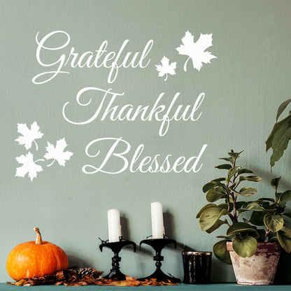 Vinyl Wall Art Decal - Grateful Thankful Blessed - 15" x 20" - Inspirational Thanksgiving Vinyl Wall Art Decal Sticker Design for Autumn Living Room Window Farmhouse