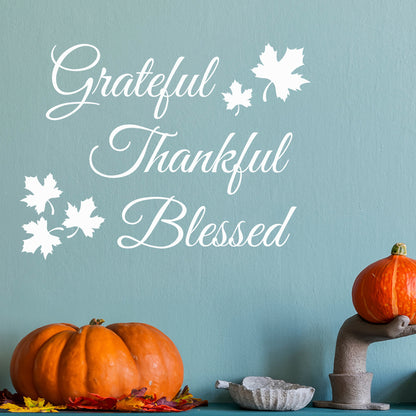 Vinyl Wall Art Decal - Grateful Thankful Blessed - 15" x 20" - Inspirational Thanksgiving Vinyl Wall Art Decal Sticker Design for Autumn Living Room Window Farmhouse