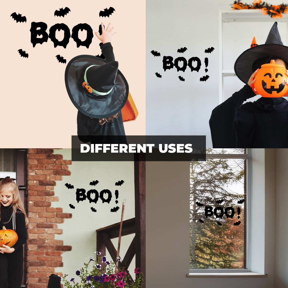 Vinyl Wall Decal - Boo Bats 11" x 22" - Fun Halloween Brush Lettering, Seasonal Decor - Teens, Adults, Indoor, Outdoor, Wall, Door, Window, Living Room, Office