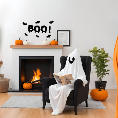 Vinyl Wall Decal - Boo Bats 11" x 22" - Fun Halloween Brush Lettering, Seasonal Decor - Teens, Adults, Indoor, Outdoor, Wall, Door, Window, Living Room, Office