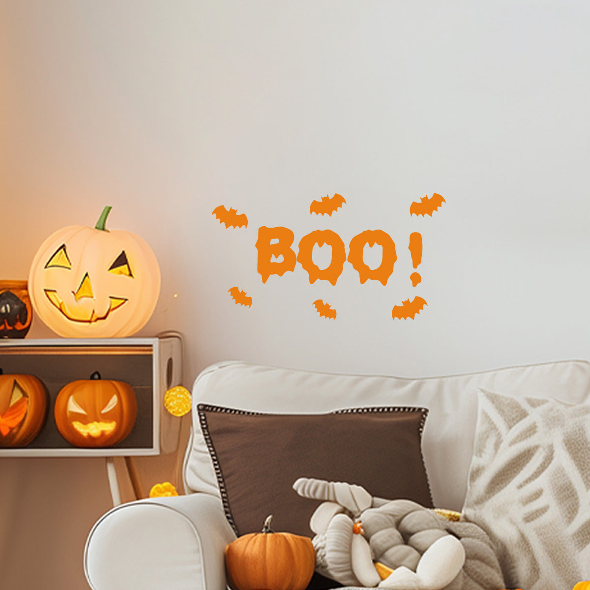 Vinyl Wall Decal - Boo Bats 11" x 22" - Fun Halloween Brush Lettering, Seasonal Decor - Teens, Adults, Indoor, Outdoor, Wall, Door, Window, Living Room, Office