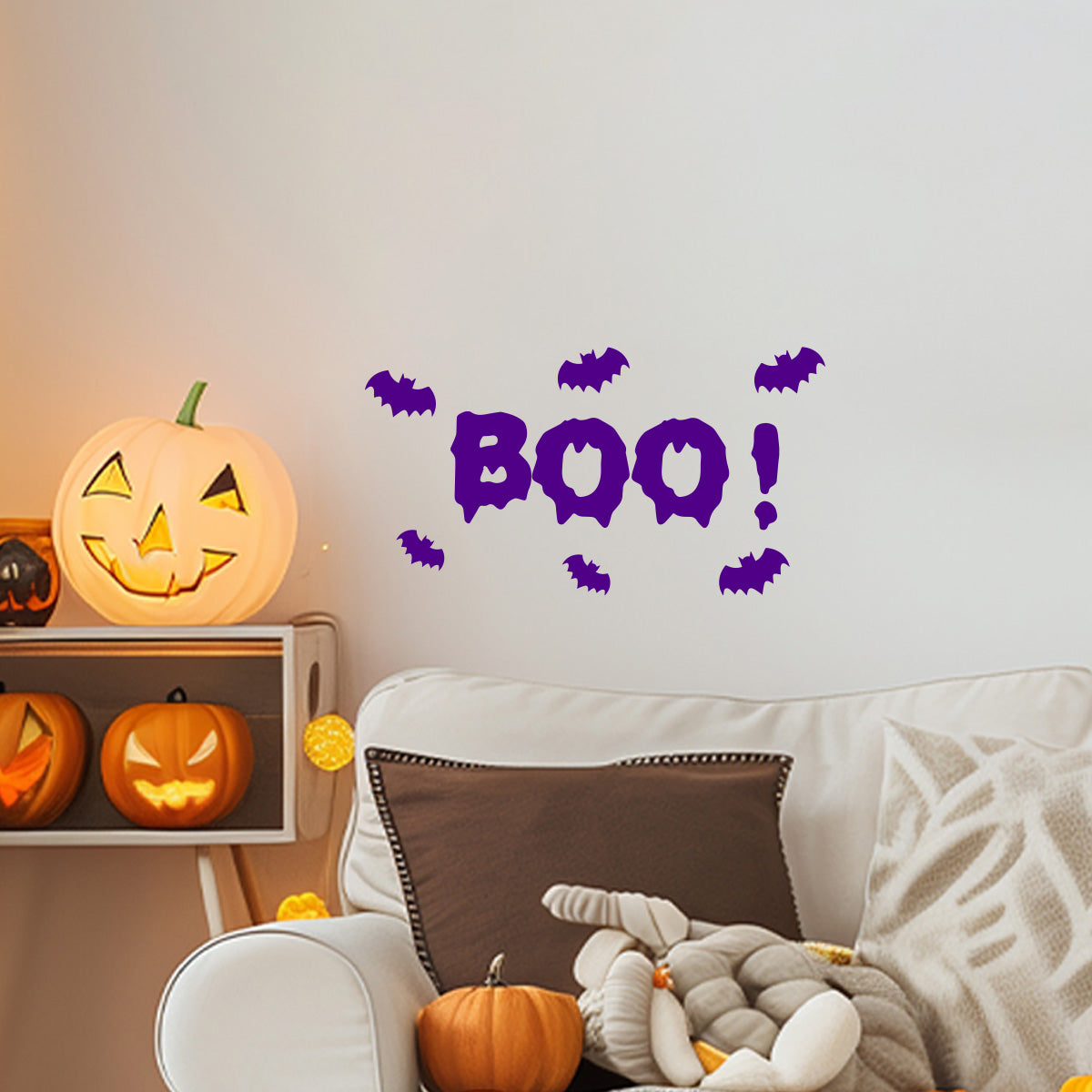 Vinyl Wall Decal - Boo Bats 11" x 22" - Fun Halloween Brush Lettering, Seasonal Decor - Teens, Adults, Indoor, Outdoor, Wall, Door, Window, Living Room, Office