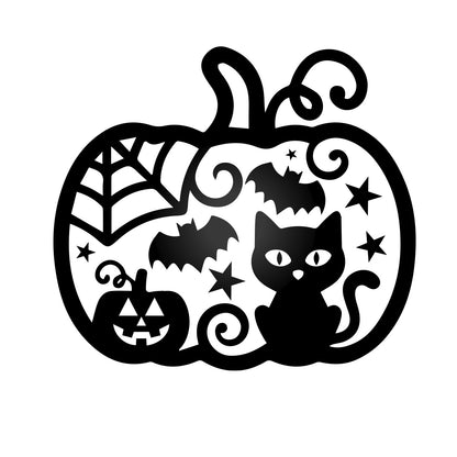 Vinyl Wall Decal Halloween Pumpkin cat 16'' X 18''- Fun Halloween, Seasonal Decor - Teens, Adults, Indoor, Outdoor, Wall, Door, Window, Living Room, Office