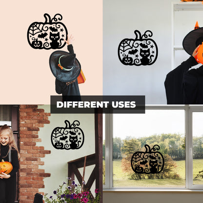 Vinyl Wall Decal Halloween Pumpkin cat 16'' X 18''- Fun Halloween, Seasonal Decor - Teens, Adults, Indoor, Outdoor, Wall, Door, Window, Living Room, Office