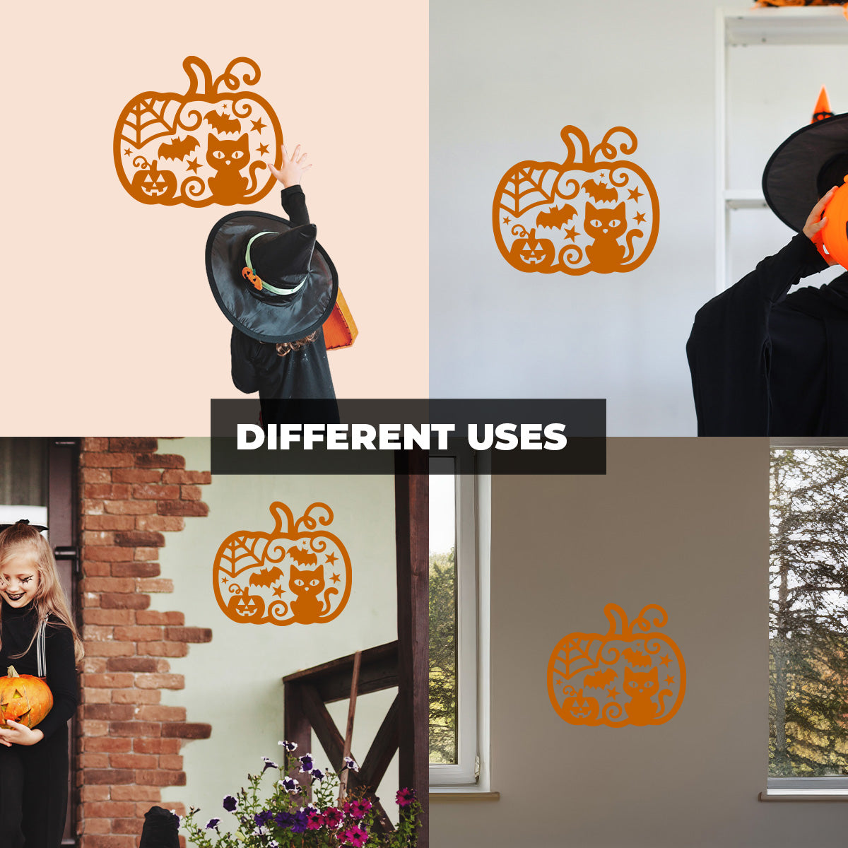 Vinyl Wall Decal Halloween Pumpkin cat 16'' X 18''- Fun Halloween, Seasonal Decor - Teens, Adults, Indoor, Outdoor, Wall, Door, Window, Living Room, Office