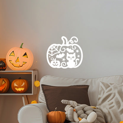 Vinyl Wall Decal Halloween Pumpkin cat 16'' X 18''- Fun Halloween, Seasonal Decor - Teens, Adults, Indoor, Outdoor, Wall, Door, Window, Living Room, Office