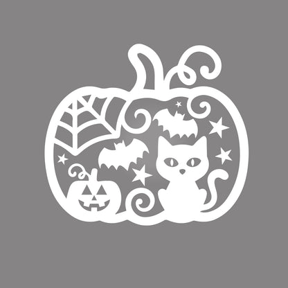 Vinyl Wall Decal Halloween Pumpkin cat 16'' X 18''- Fun Halloween, Seasonal Decor - Teens, Adults, Indoor, Outdoor, Wall, Door, Window, Living Room, Office