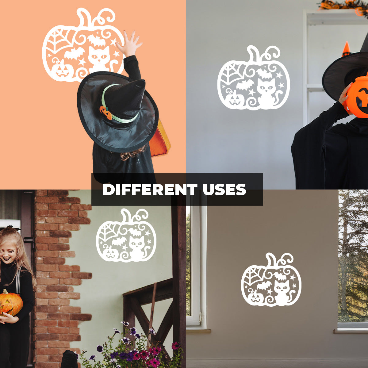 Vinyl Wall Decal Halloween Pumpkin cat 16'' X 18''- Fun Halloween, Seasonal Decor - Teens, Adults, Indoor, Outdoor, Wall, Door, Window, Living Room, Office