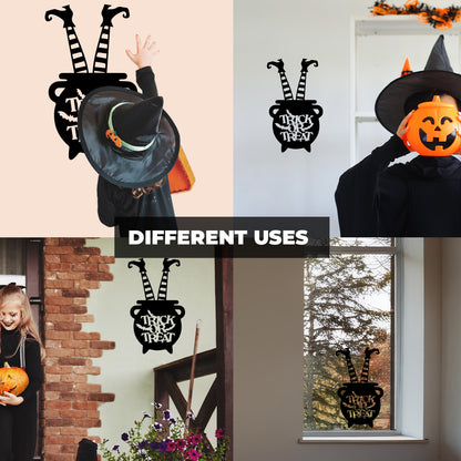 Vinyl Wall Decal Halloween Trick or Treat Cauldron 22'' X 13''- Fun Halloween, Seasonal Decor - Teens, Adults, Indoor, Outdoor, Wall, Door, Window, Living Room, Office