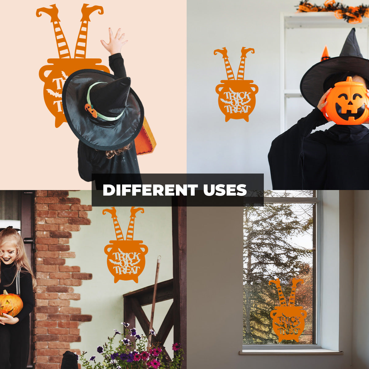 Vinyl Wall Decal Halloween Trick or Treat Cauldron 22'' X 13''- Fun Halloween, Seasonal Decor - Teens, Adults, Indoor, Outdoor, Wall, Door, Window, Living Room, Office