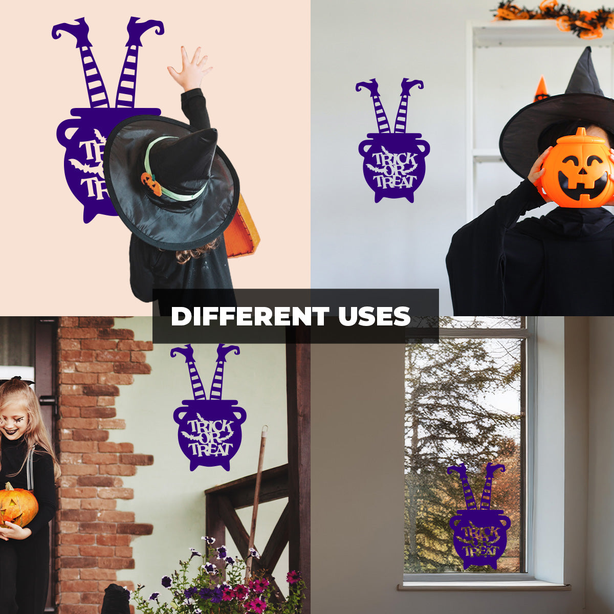 Vinyl Wall Decal Halloween Trick or Treat Cauldron 22'' X 13''- Fun Halloween, Seasonal Decor - Teens, Adults, Indoor, Outdoor, Wall, Door, Window, Living Room, Office