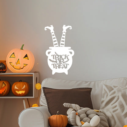 Vinyl Wall Decal Halloween Trick or Treat Cauldron 22'' X 13''- Fun Halloween, Seasonal Decor - Teens, Adults, Indoor, Outdoor, Wall, Door, Window, Living Room, Office