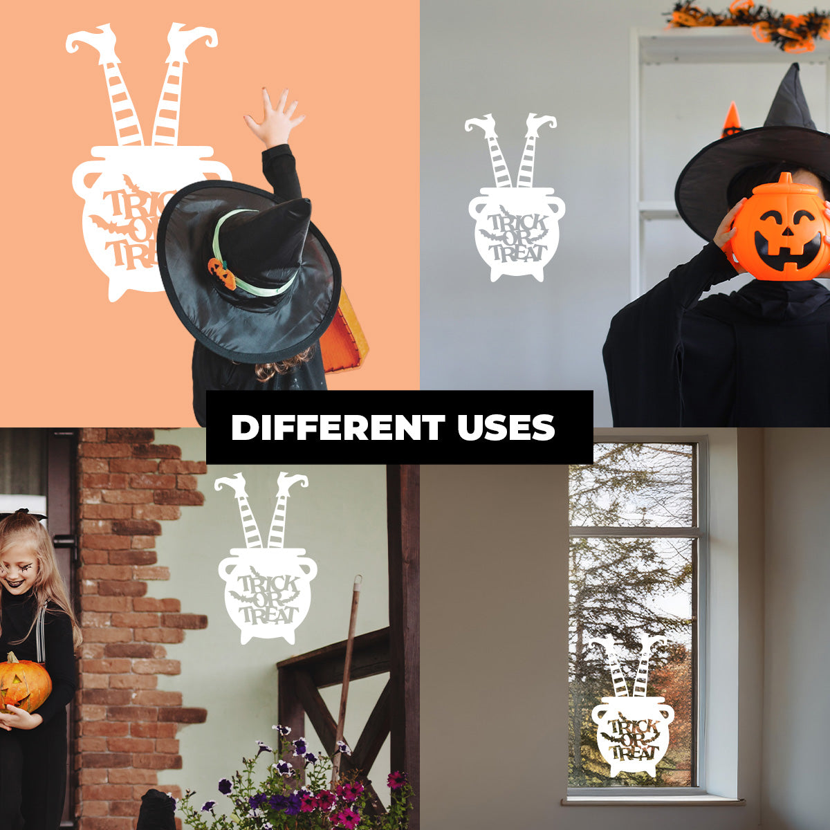 Vinyl Wall Decal Halloween Trick or Treat Cauldron 22'' X 13''- Fun Halloween, Seasonal Decor - Teens, Adults, Indoor, Outdoor, Wall, Door, Window, Living Room, Office