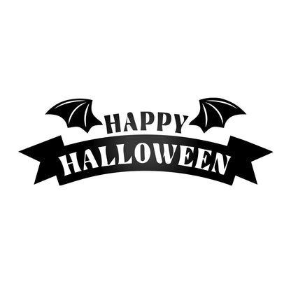 Vinyl Wall Decal - Happy Halloween Bat Wings 16" x 46" - Halloween Lettering, Seasonal Decor - Teens, Adults, Indoor, Outdoor, Wall, Door, Window, Living Room, Office