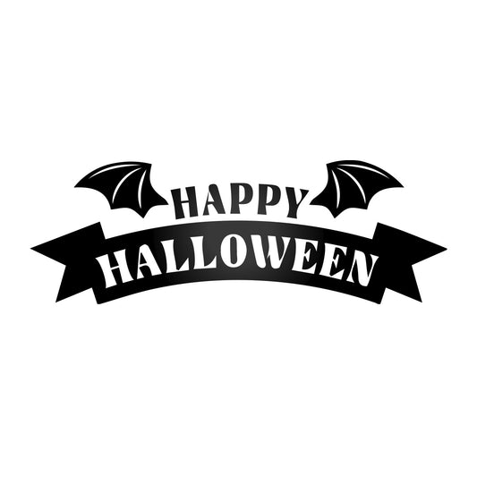 Vinyl Wall Decal - Happy Halloween Bat Wings 16" x 46" - Halloween Lettering, Seasonal Decor - Teens, Adults, Indoor, Outdoor, Wall, Door, Window, Living Room, Office