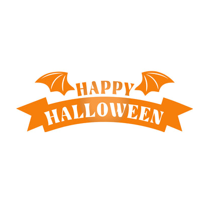 Vinyl Wall Decal - Happy Halloween Bat Wings 16" x 46" - Halloween Lettering, Seasonal Decor - Teens, Adults, Indoor, Outdoor, Wall, Door, Window, Living Room, Office