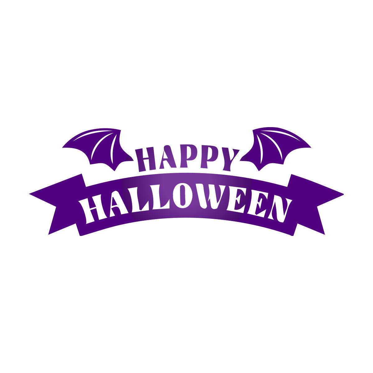 Vinyl Wall Decal - Happy Halloween Bat Wings 16" x 46" - Halloween Lettering, Seasonal Decor - Teens, Adults, Indoor, Outdoor, Wall, Door, Window, Living Room, Office