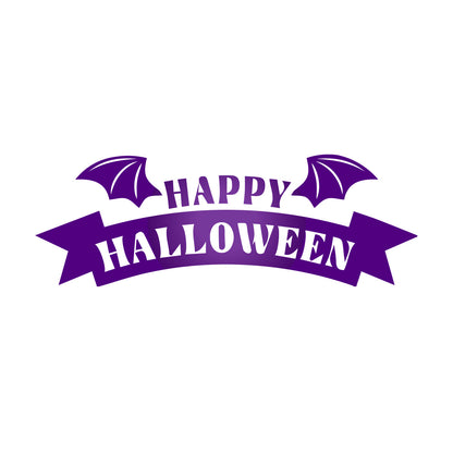 Vinyl Wall Decal - Happy Halloween Bat Wings 16" x 46" - Halloween Lettering, Seasonal Decor - Teens, Adults, Indoor, Outdoor, Wall, Door, Window, Living Room, Office