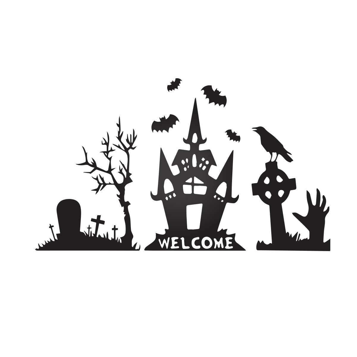 Vinyl Wall Decal - Welcome Halloween House 22" x 37" - Halloween Decoration, Seasonal Decor - Teens, Adults, Indoor, Outdoor, Wall, Door, Window, Living Room, Office