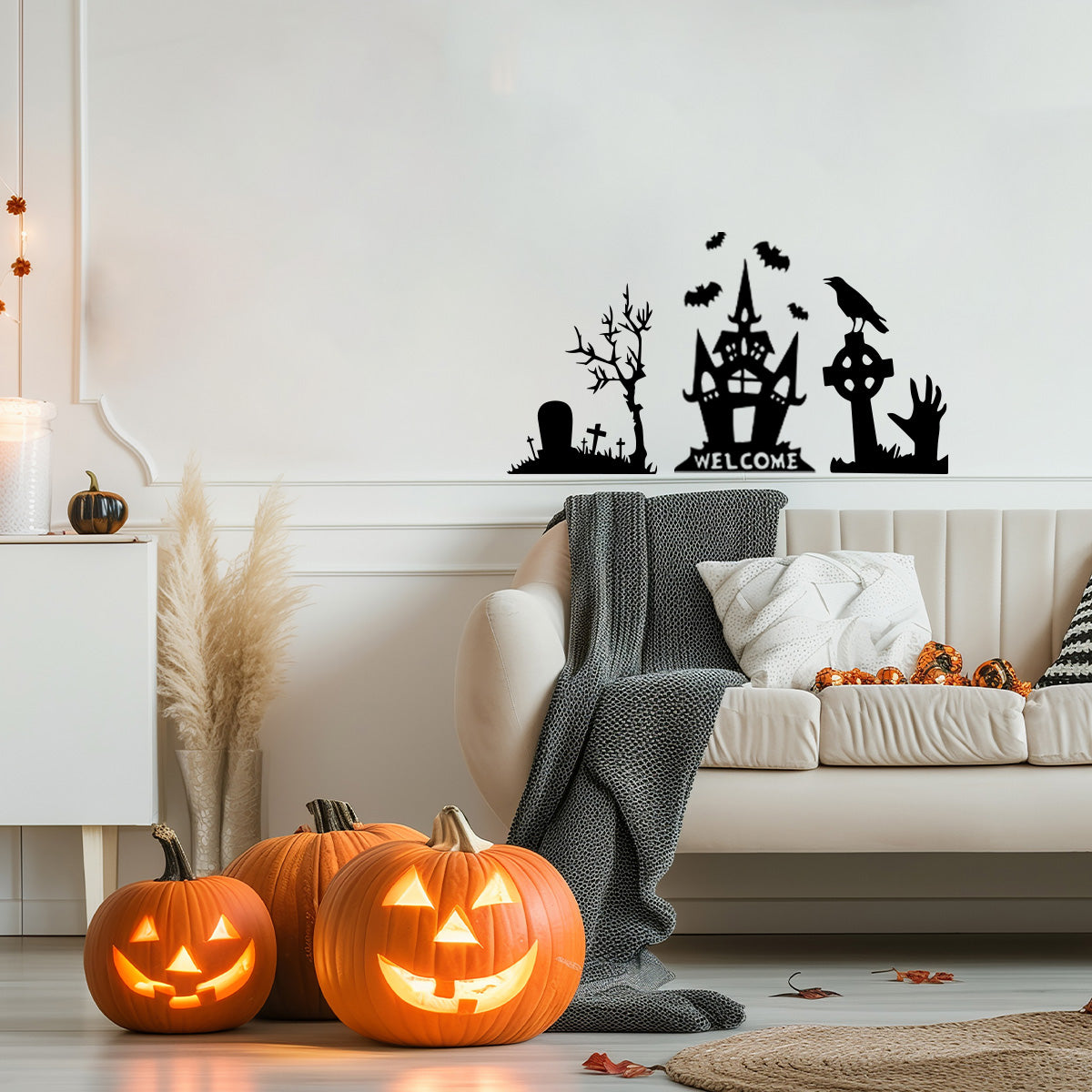 Vinyl Wall Decal - Welcome Halloween House 22" x 37" - Halloween Decoration, Seasonal Decor - Teens, Adults, Indoor, Outdoor, Wall, Door, Window, Living Room, Office