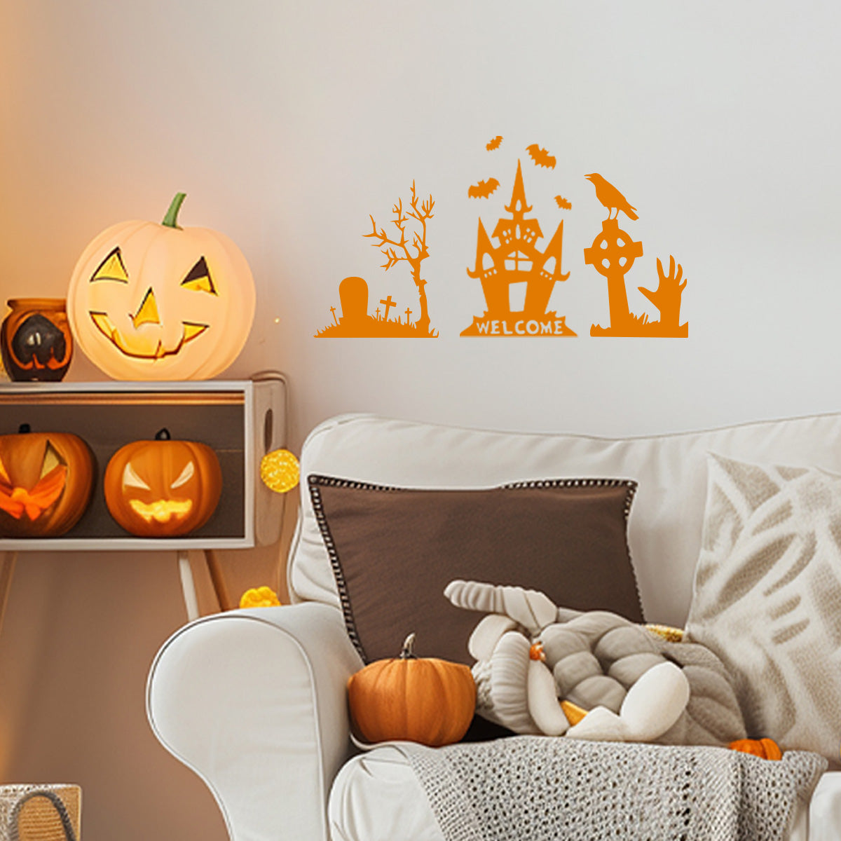 Vinyl Wall Decal - Welcome Halloween House 22" x 37" - Halloween Decoration, Seasonal Decor - Teens, Adults, Indoor, Outdoor, Wall, Door, Window, Living Room, Office