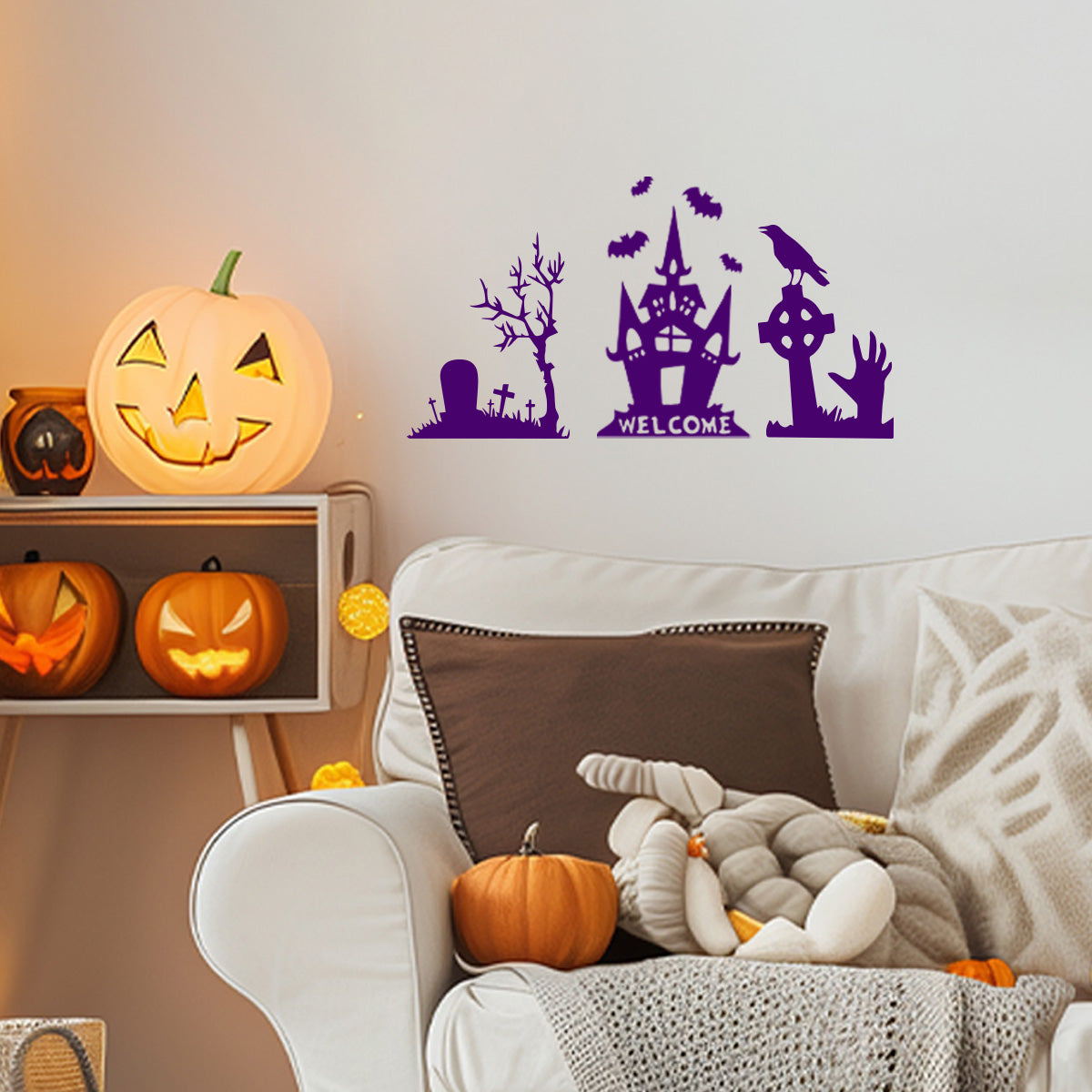 Vinyl Wall Decal - Welcome Halloween House 22" x 37" - Halloween Decoration, Seasonal Decor - Teens, Adults, Indoor, Outdoor, Wall, Door, Window, Living Room, Office