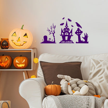 Vinyl Wall Decal - Welcome Halloween House 22" x 37" - Halloween Decoration, Seasonal Decor - Teens, Adults, Indoor, Outdoor, Wall, Door, Window, Living Room, Office