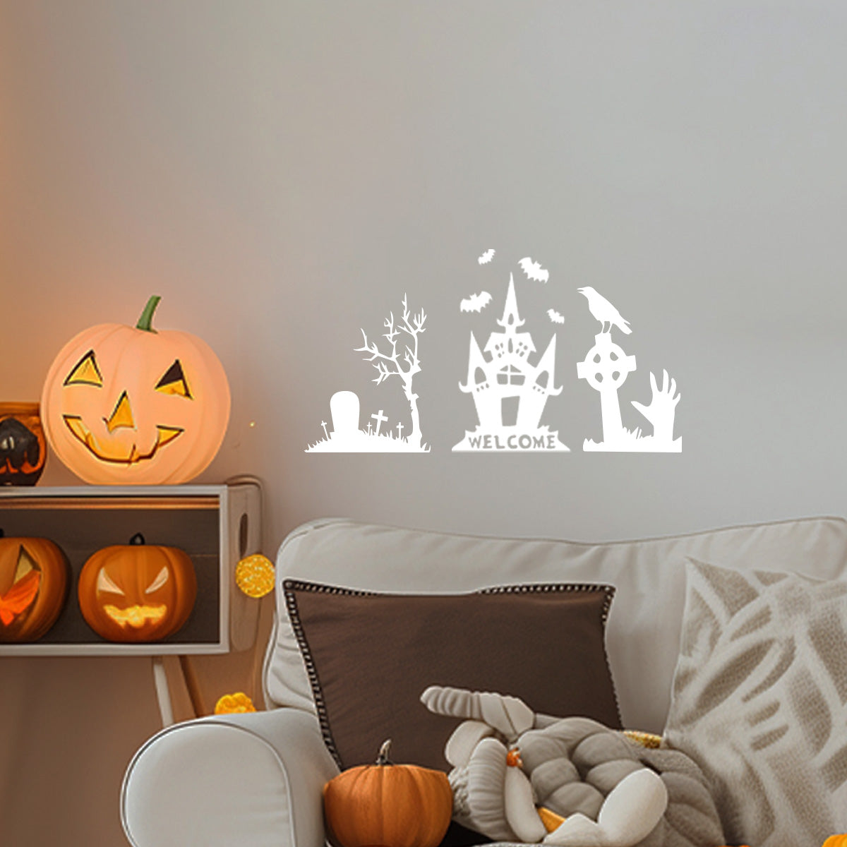 Vinyl Wall Decal - Welcome Halloween House 22" x 37" - Halloween Decoration, Seasonal Decor - Teens, Adults, Indoor, Outdoor, Wall, Door, Window, Living Room, Office