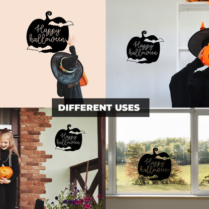 Vinyl Wall Decal - Happy Halloween Pumpkin Bats 16" x 18" - Halloween Decoration, Seasonal Decor - Teens, Adults, Indoor, Outdoor, Wall, Door, Window, Living Room, Office