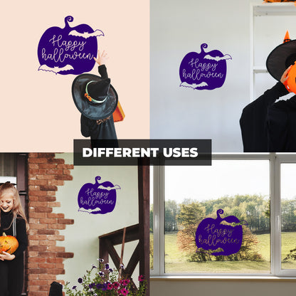 Vinyl Wall Decal - Happy Halloween Pumpkin Bats 16" x 18" - Halloween Decoration, Seasonal Decor - Teens, Adults, Indoor, Outdoor, Wall, Door, Window, Living Room, Office