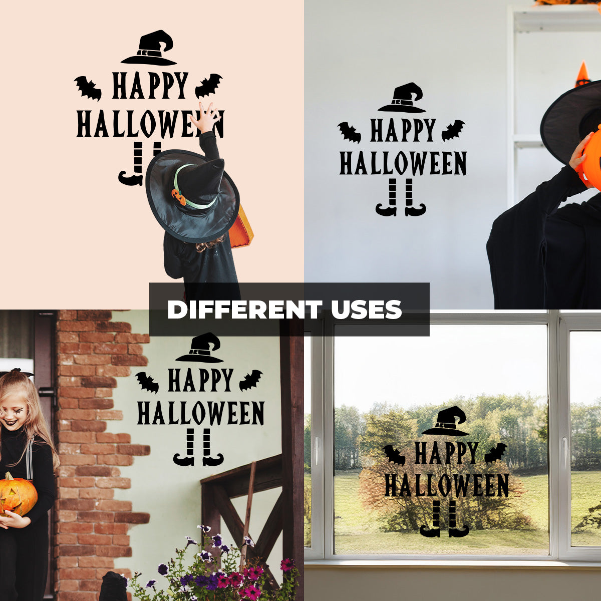 Vinyl Wall Decal - Happy Halloween Witch Hat 22" x 21" - Halloween Decoration, Seasonal Decor - Teens, Adults, Indoor, Outdoor, Wall, Door, Window, Living Room, Office