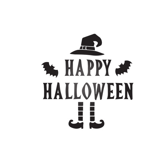 Vinyl Wall Decal - Happy Halloween Witch Hat 22" x 21" - Halloween Decoration, Seasonal Decor - Teens, Adults, Indoor, Outdoor, Wall, Door, Window, Living Room, Office