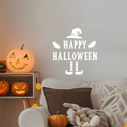 Vinyl Wall Decal - Happy Halloween Witch Hat 22" x 21" - Halloween Decoration, Seasonal Decor - Teens, Adults, Indoor, Outdoor, Wall, Door, Window, Living Room, Office