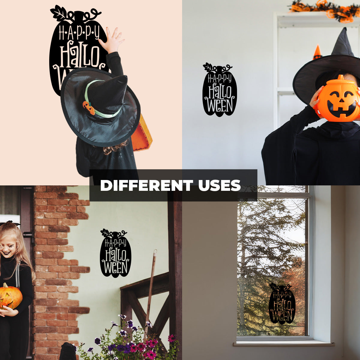 Vinyl Wall Decal - Happy Halloween Pumpkin 16" x 10" - Halloween Decoration, Seasonal Decor - Teens, Adults, Indoor, Outdoor, Wall, Door, Window, Living Room, Office