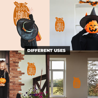 Vinyl Wall Decal - Happy Halloween Pumpkin 16" x 10" - Halloween Decoration, Seasonal Decor - Teens, Adults, Indoor, Outdoor, Wall, Door, Window, Living Room, Office