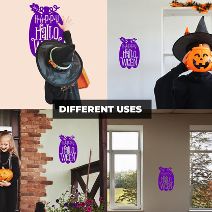 Vinyl Wall Decal - Happy Halloween Pumpkin 16" x 10" - Halloween Decoration, Seasonal Decor - Teens, Adults, Indoor, Outdoor, Wall, Door, Window, Living Room, Office