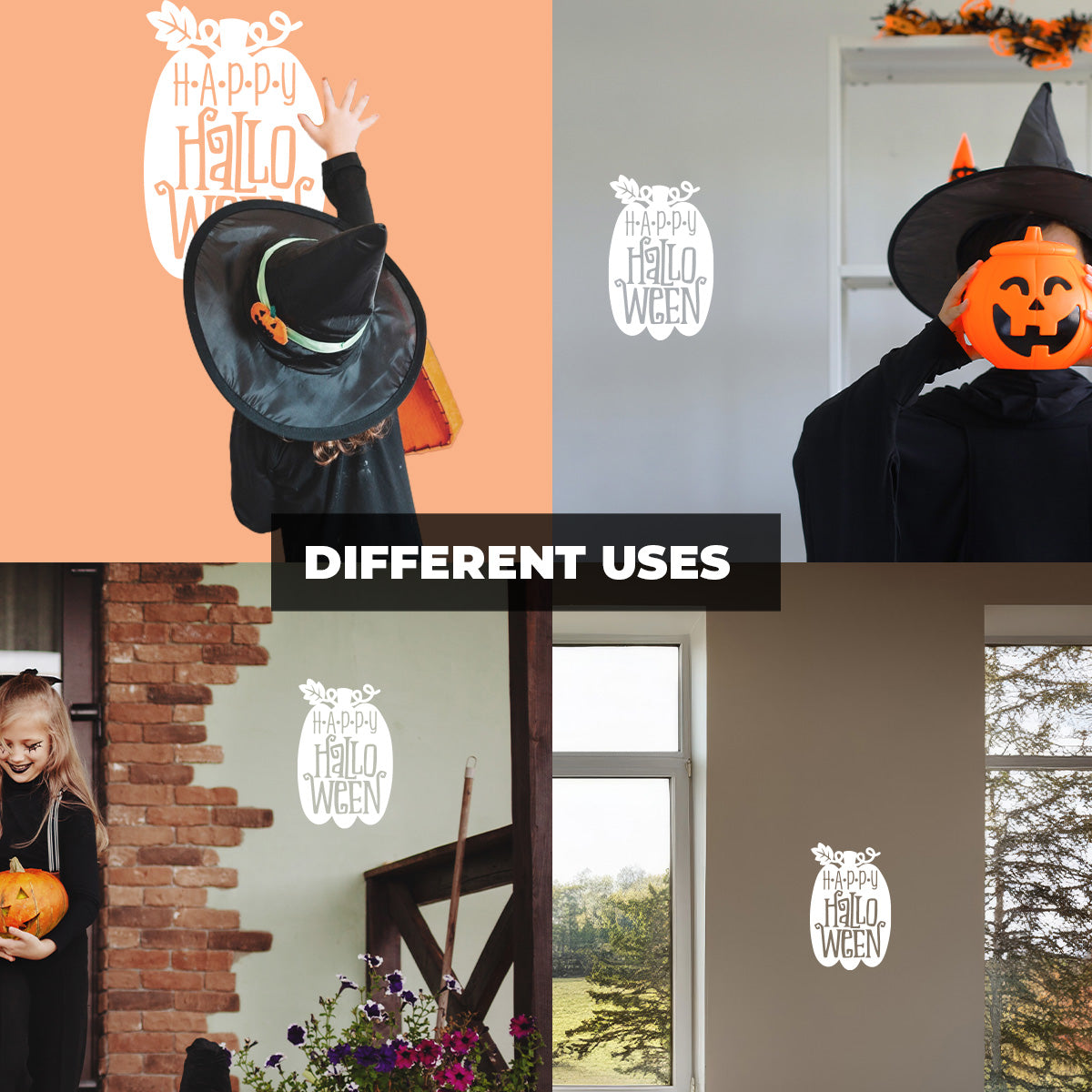 Vinyl Wall Decal - Happy Halloween Pumpkin 16" x 10" - Halloween Decoration, Seasonal Decor - Teens, Adults, Indoor, Outdoor, Wall, Door, Window, Living Room, Office