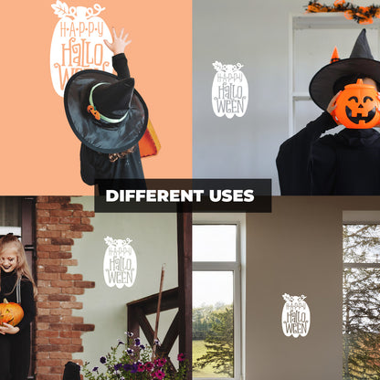 Vinyl Wall Decal - Happy Halloween Pumpkin 16" x 10" - Halloween Decoration, Seasonal Decor - Teens, Adults, Indoor, Outdoor, Wall, Door, Window, Living Room, Office