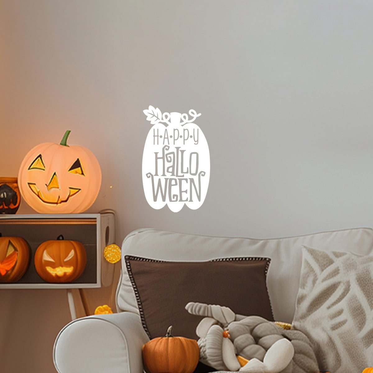 Vinyl Wall Decal - Happy Halloween Pumpkin 16" x 10" - Halloween Decoration, Seasonal Decor - Teens, Adults, Indoor, Outdoor, Wall, Door, Window, Living Room, Office