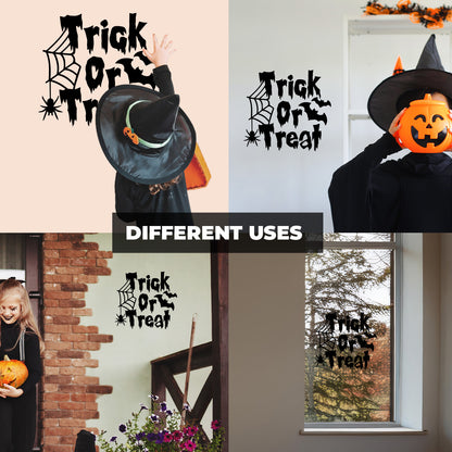 Vinyl Wall Decal - Trick or Treat Spider and Bats 16" x 17" - Halloween Decoration, Seasonal Decor - Teens, Adults, Indoor, Outdoor, Wall, Door, Window, Living Room, Office