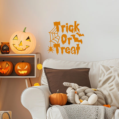 Vinyl Wall Decal - Trick or Treat Spider and Bats 16" x 17" - Halloween Decoration, Seasonal Decor - Teens, Adults, Indoor, Outdoor, Wall, Door, Window, Living Room, Office