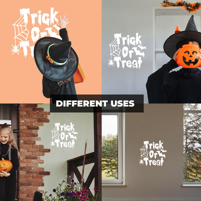 Vinyl Wall Decal - Trick or Treat Spider and Bats 16" x 17" - Halloween Decoration, Seasonal Decor - Teens, Adults, Indoor, Outdoor, Wall, Door, Window, Living Room, Office