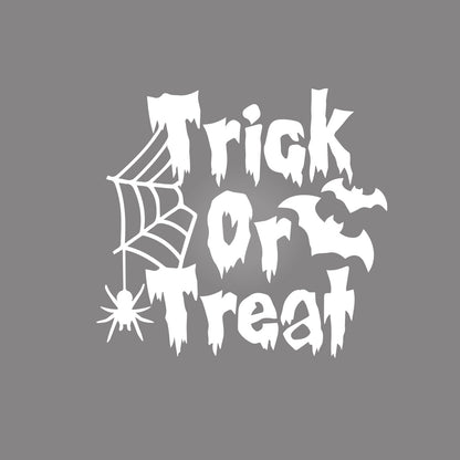 Vinyl Wall Decal - Trick or Treat Spider and Bats 16" x 17" - Halloween Decoration, Seasonal Decor - Teens, Adults, Indoor, Outdoor, Wall, Door, Window, Living Room, Office