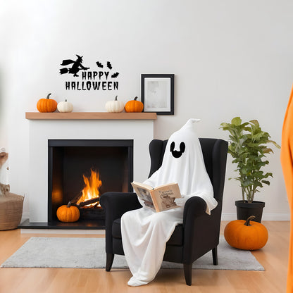 Vinyl Wall Decal - Happy Halloween Witch 16" x 27" - Halloween Decoration, Seasonal Decor - Teens, Adults, Indoor, Outdoor, Wall, Door, Window, Living Room, Office