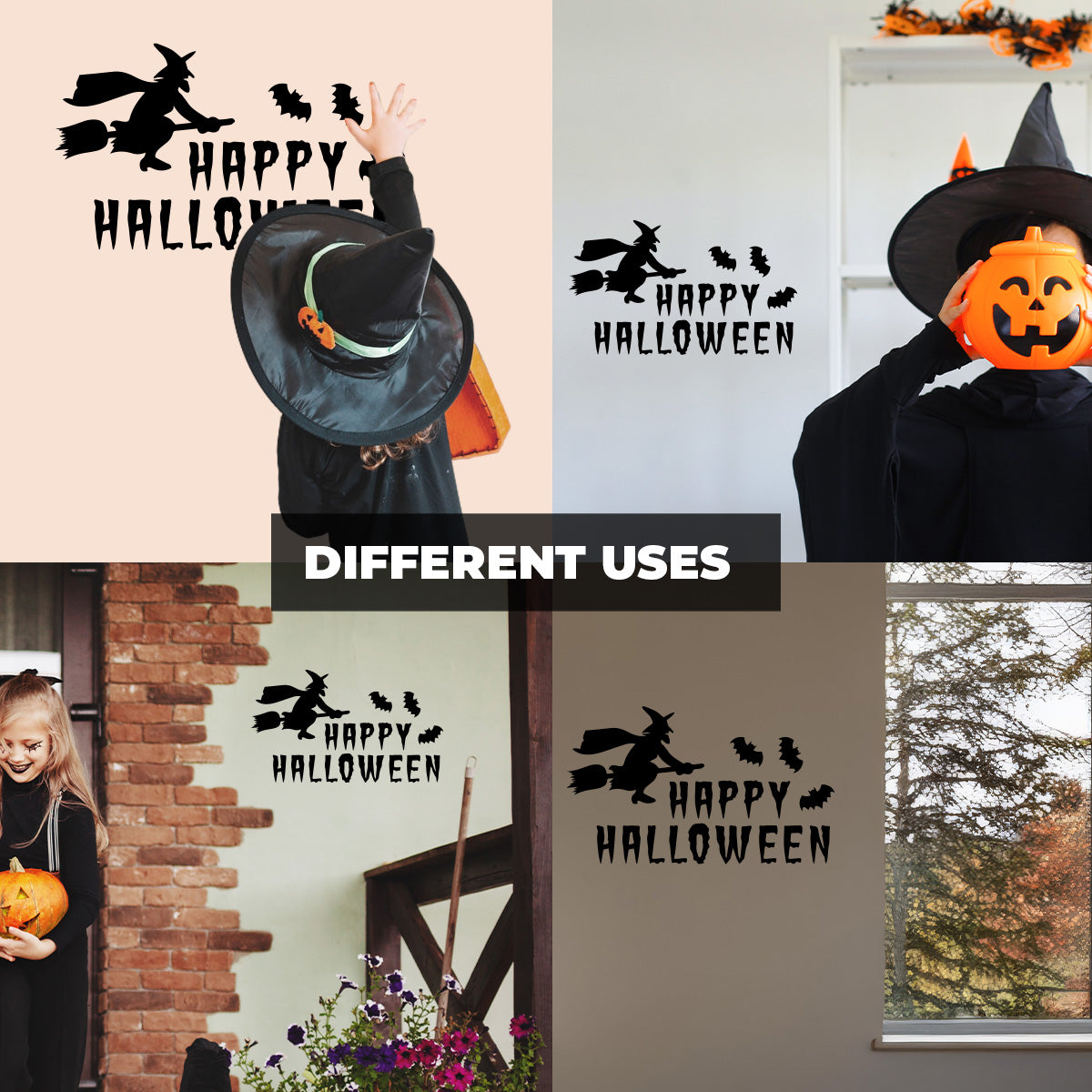 Vinyl Wall Decal - Happy Halloween Witch 16" x 27" - Halloween Decoration, Seasonal Decor - Teens, Adults, Indoor, Outdoor, Wall, Door, Window, Living Room, Office