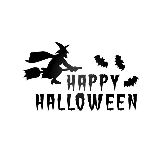 Vinyl Wall Decal - Happy Halloween Witch 16" x 27" - Halloween Decoration, Seasonal Decor - Teens, Adults, Indoor, Outdoor, Wall, Door, Window, Living Room, Office