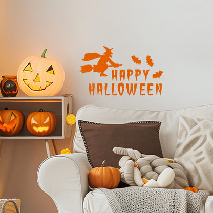 Vinyl Wall Decal - Happy Halloween Witch 16" x 27" - Halloween Decoration, Seasonal Decor - Teens, Adults, Indoor, Outdoor, Wall, Door, Window, Living Room, Office